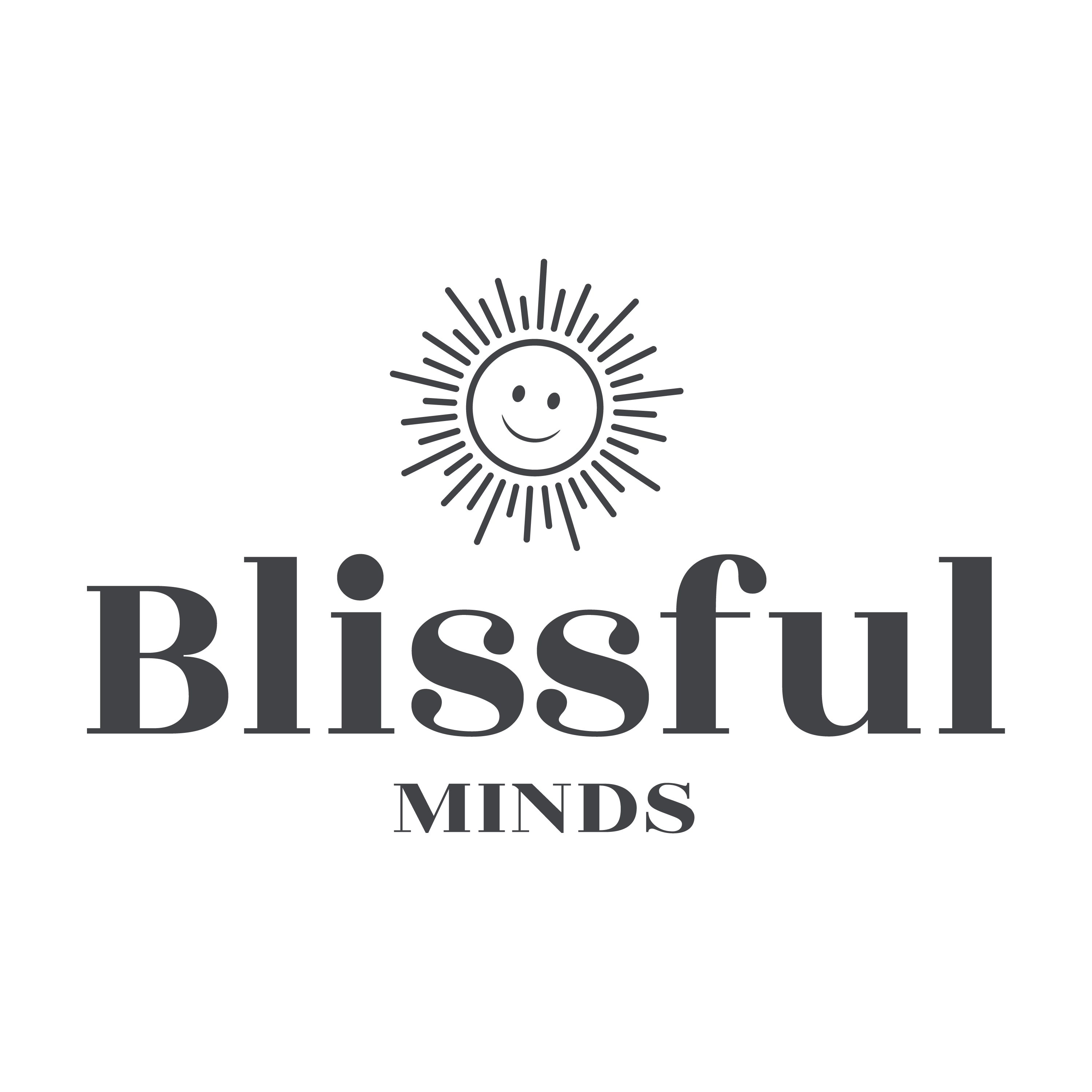 Blissful Minds logo in steel teal and arsenic, designed by LMR