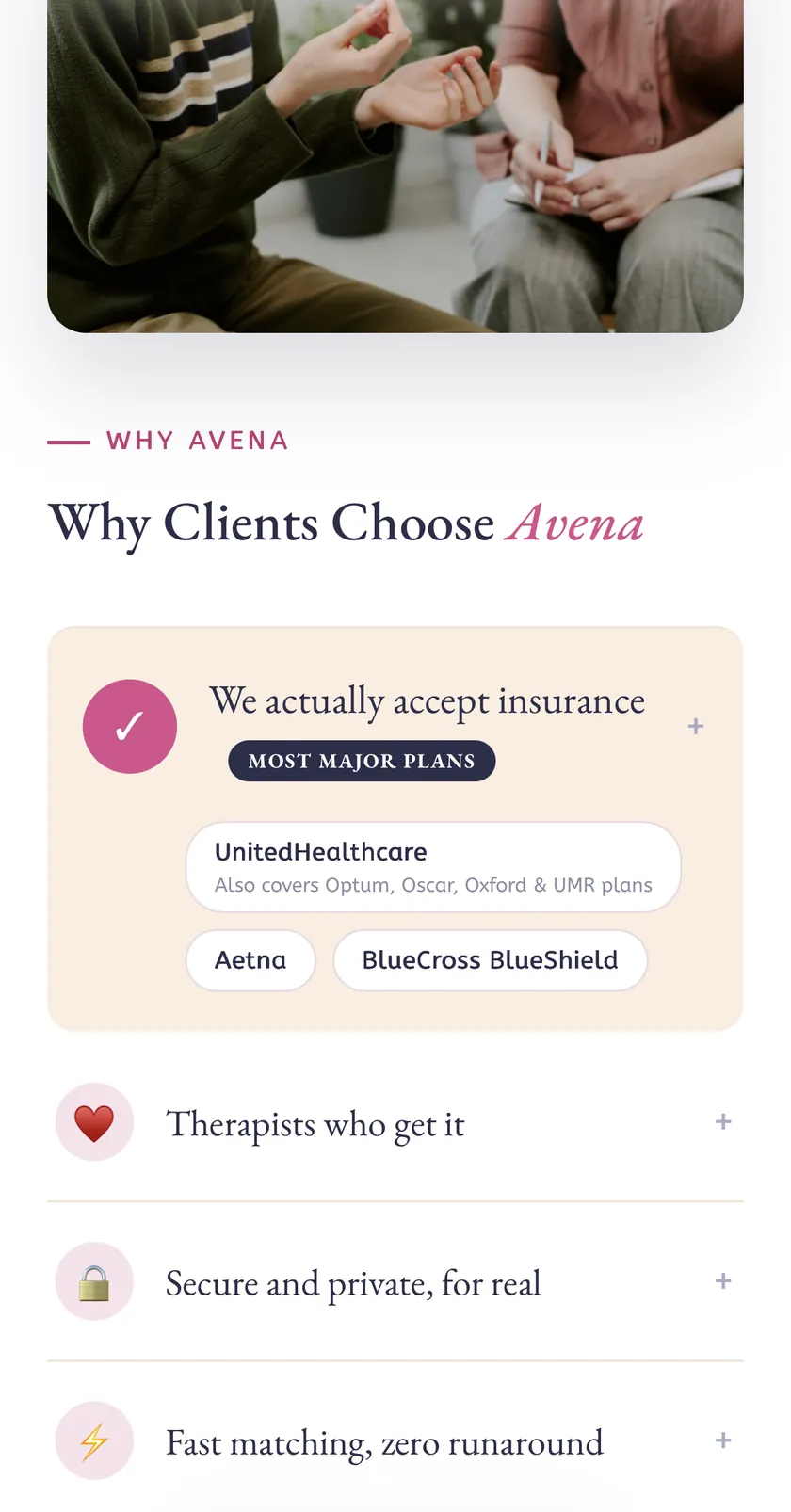 Mobile website for Avena, designed by LMR Digital Marketing