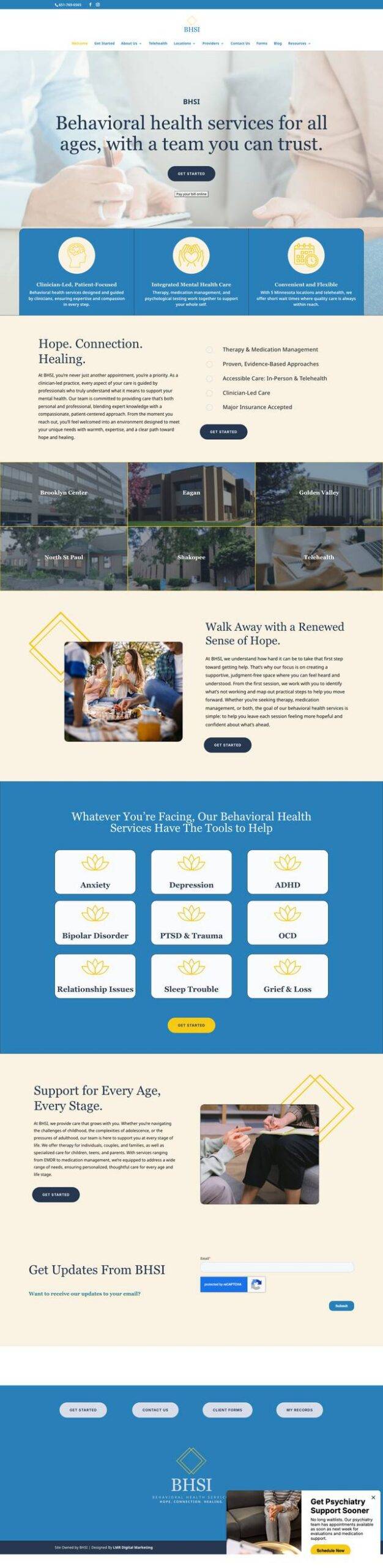 BHSI behavioral health clinics website homepage