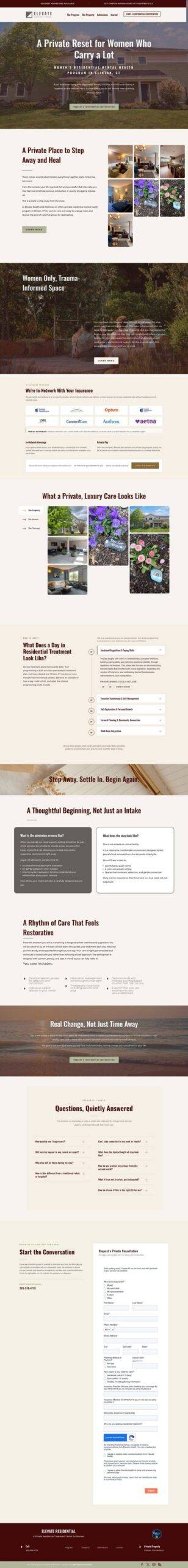 Elevate women’s residential mental health program landing page