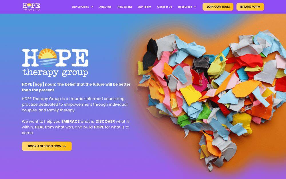 Hope Therapy Group website before the redesign