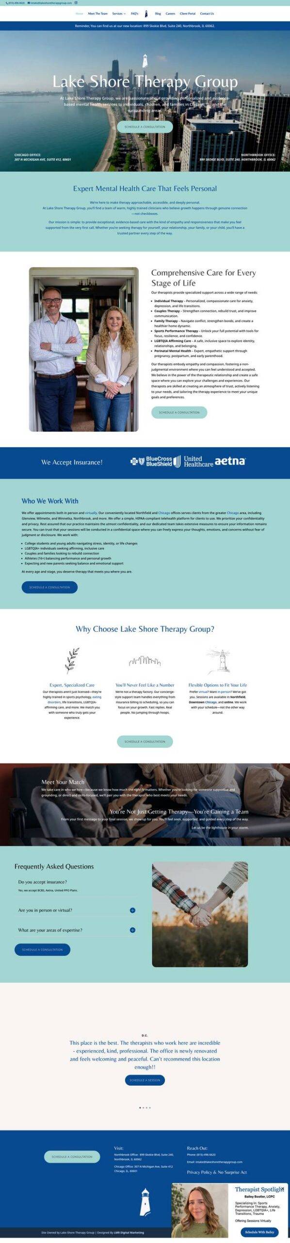 Lake Shore Therapy Group website homepage