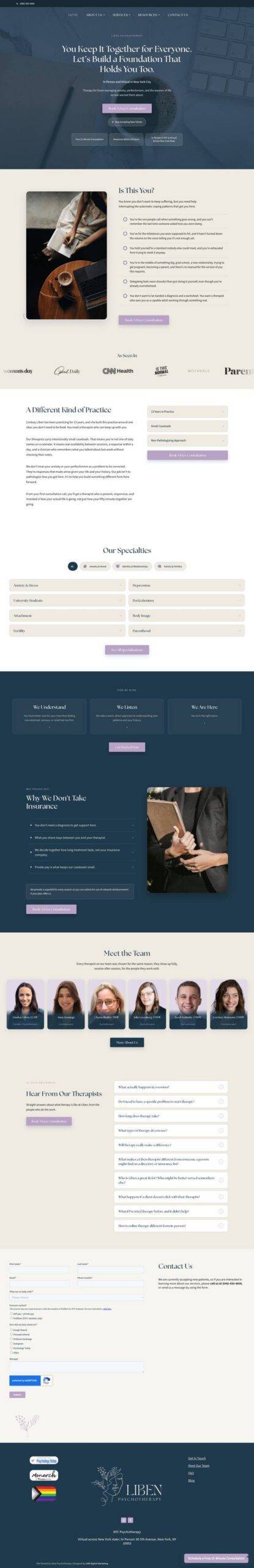 Liben Psychotherapy website homepage