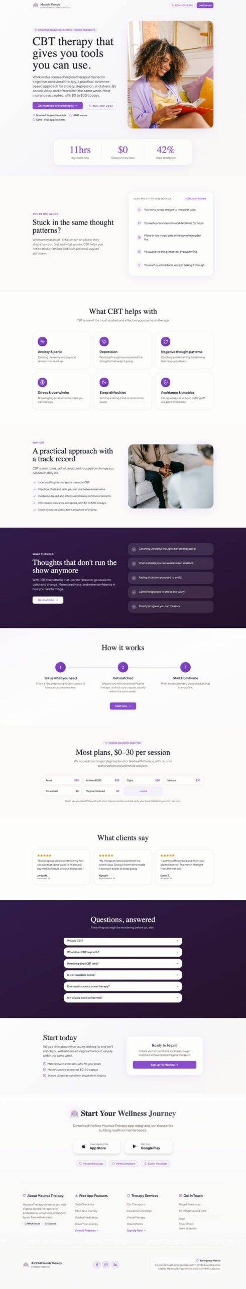 Maunda Therapy CBT landing page